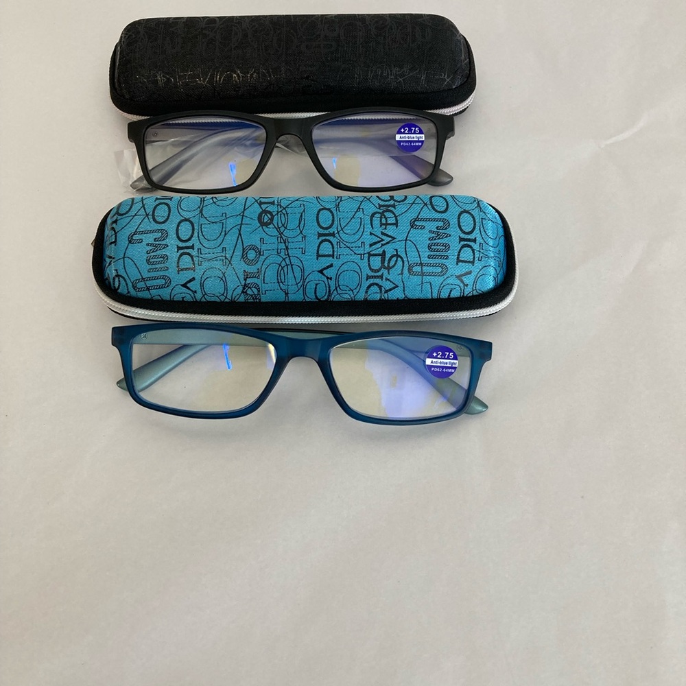 Reading Glasses Blue Light Blocking +2.75 Two Pair With Cases New With Box